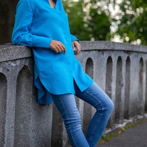 Loose linen blouse Linen wrap top for women Handmade clothing image 4