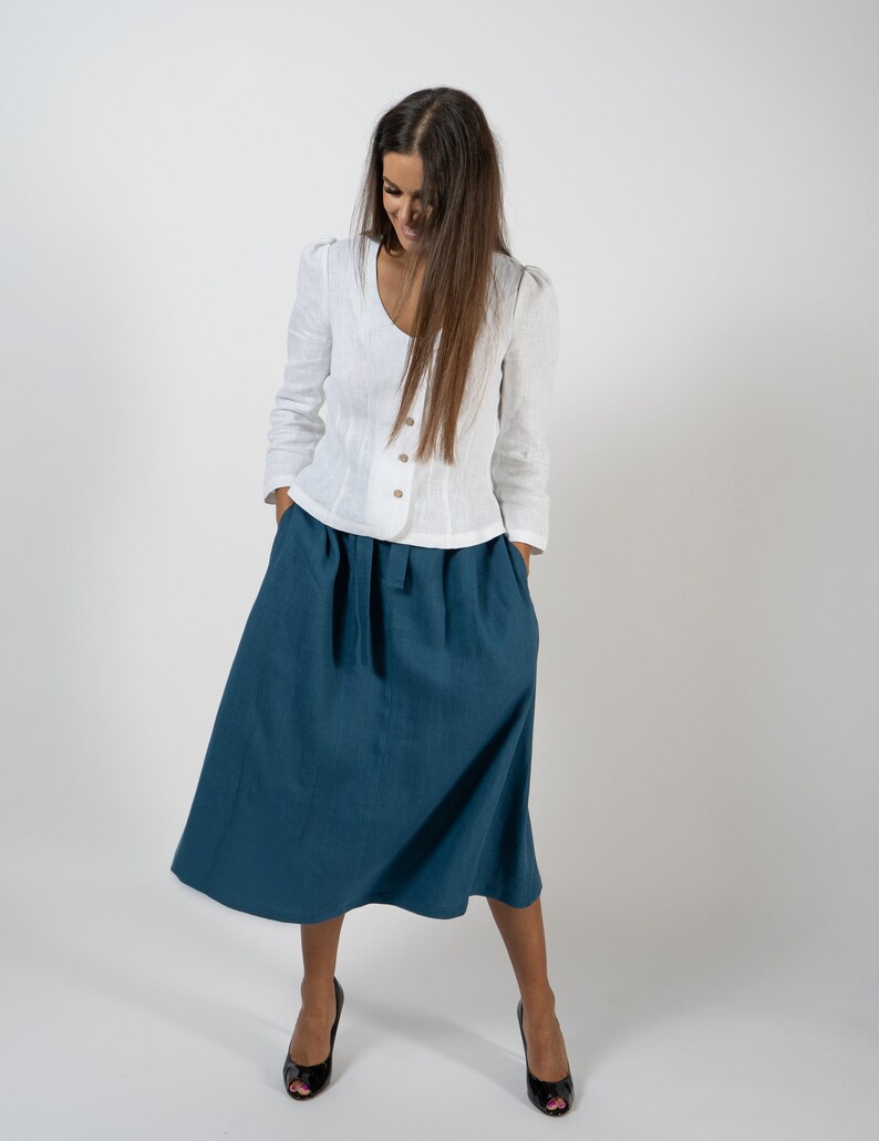 Linen skirt for women Midi skirt Linen button skirt image 3