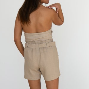 Linen wrap top Linen top for women Linen crop top Front tie linen top Linen sleeveless top Linen clothing image 4
