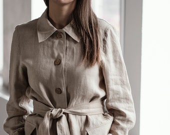 Linen safari jacket | Linen jacket with pockets | Handmade clothing for women