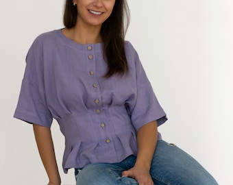 Linen top for women | Linen blouse with buttons | Plus size linen top