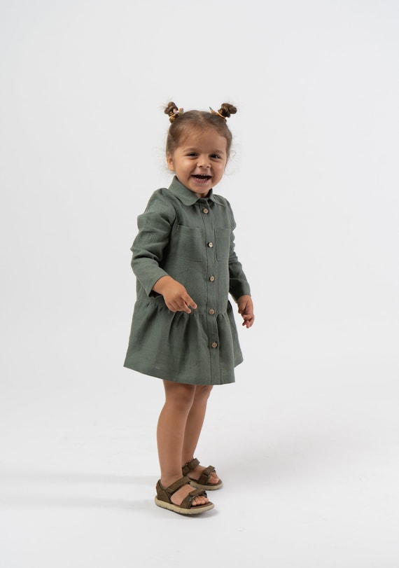 Vestido camisero de lino para nina Vestido corto para ninas Ropa de lino hecha a mano para ninos Etsy Mexico