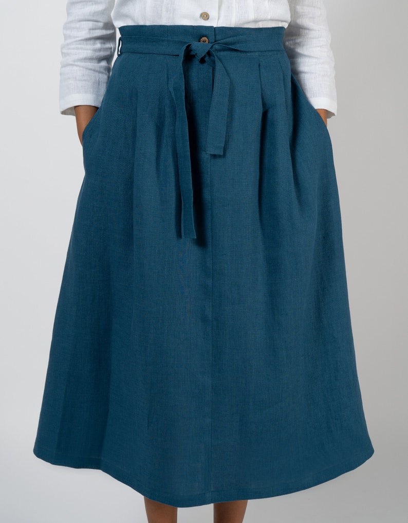 Linen skirt for women Midi skirt Linen button skirt image 4