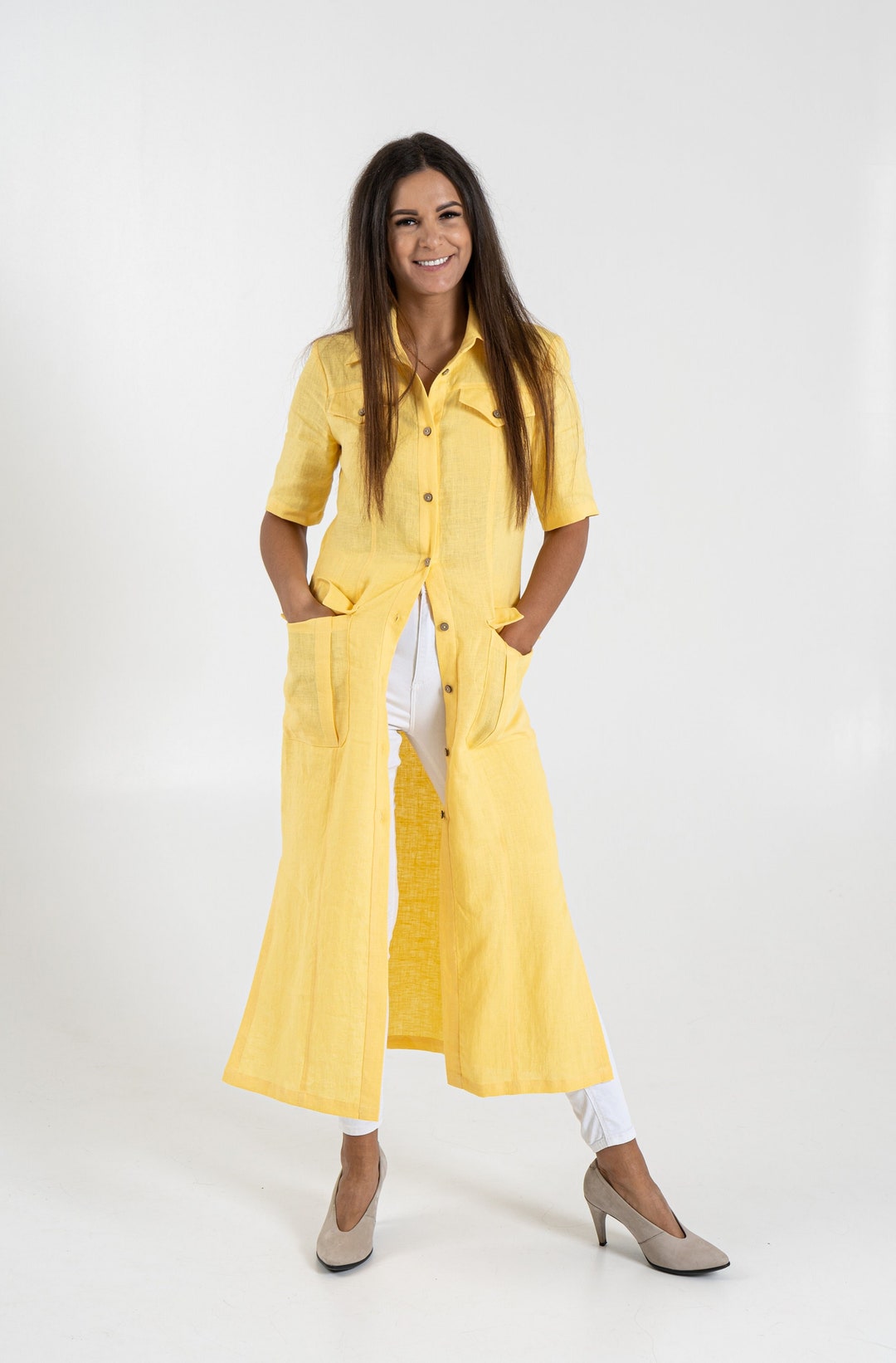 Silvey Printed Linen Long Shirt Dress main image 1