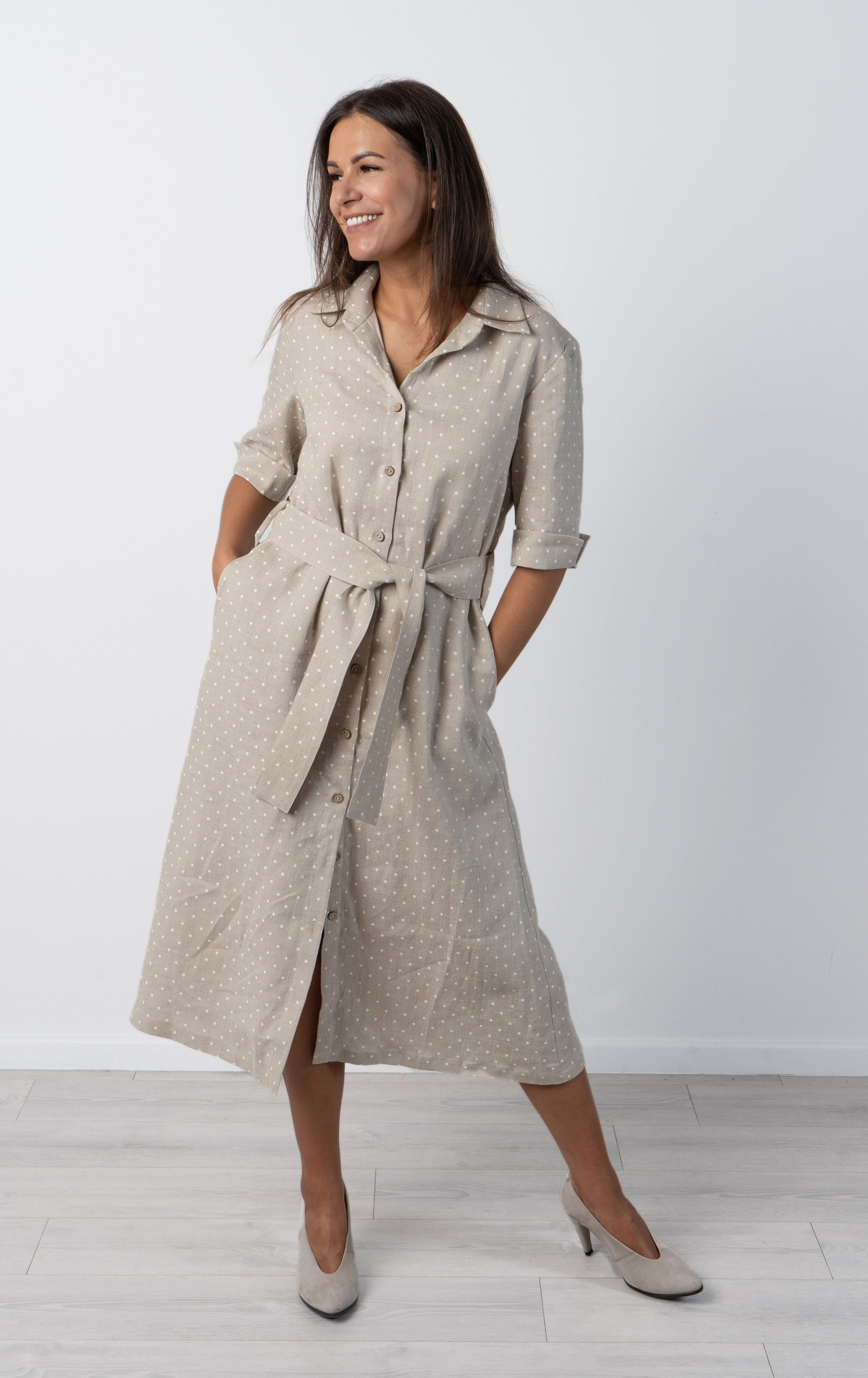 Linen Shirt Dress With Belt | Midi Dress | Handmade Clothing for Women -  Etsy