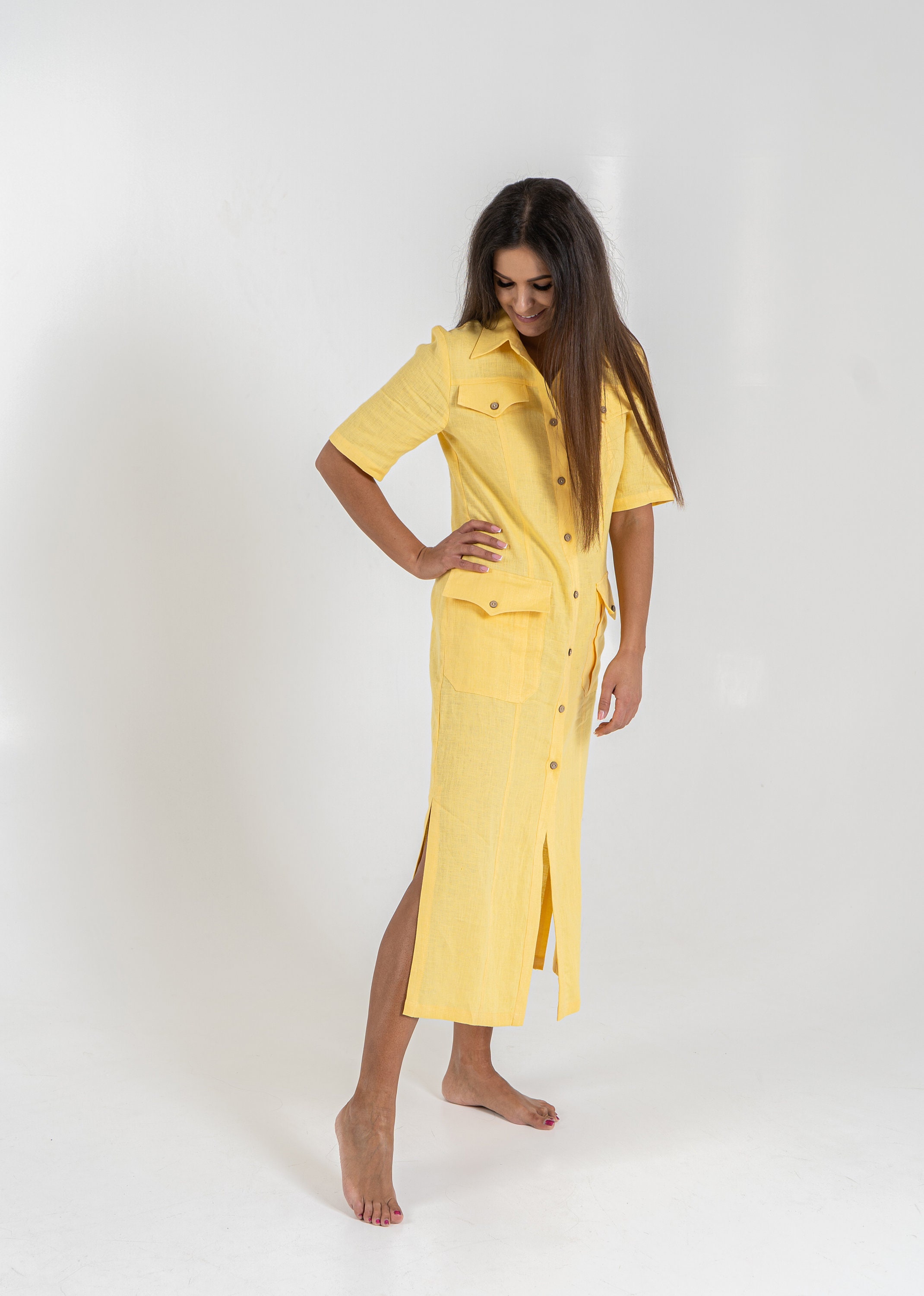 Long Linen Shirt Dress Maxi Dress for Women Handmade Linen Etsy