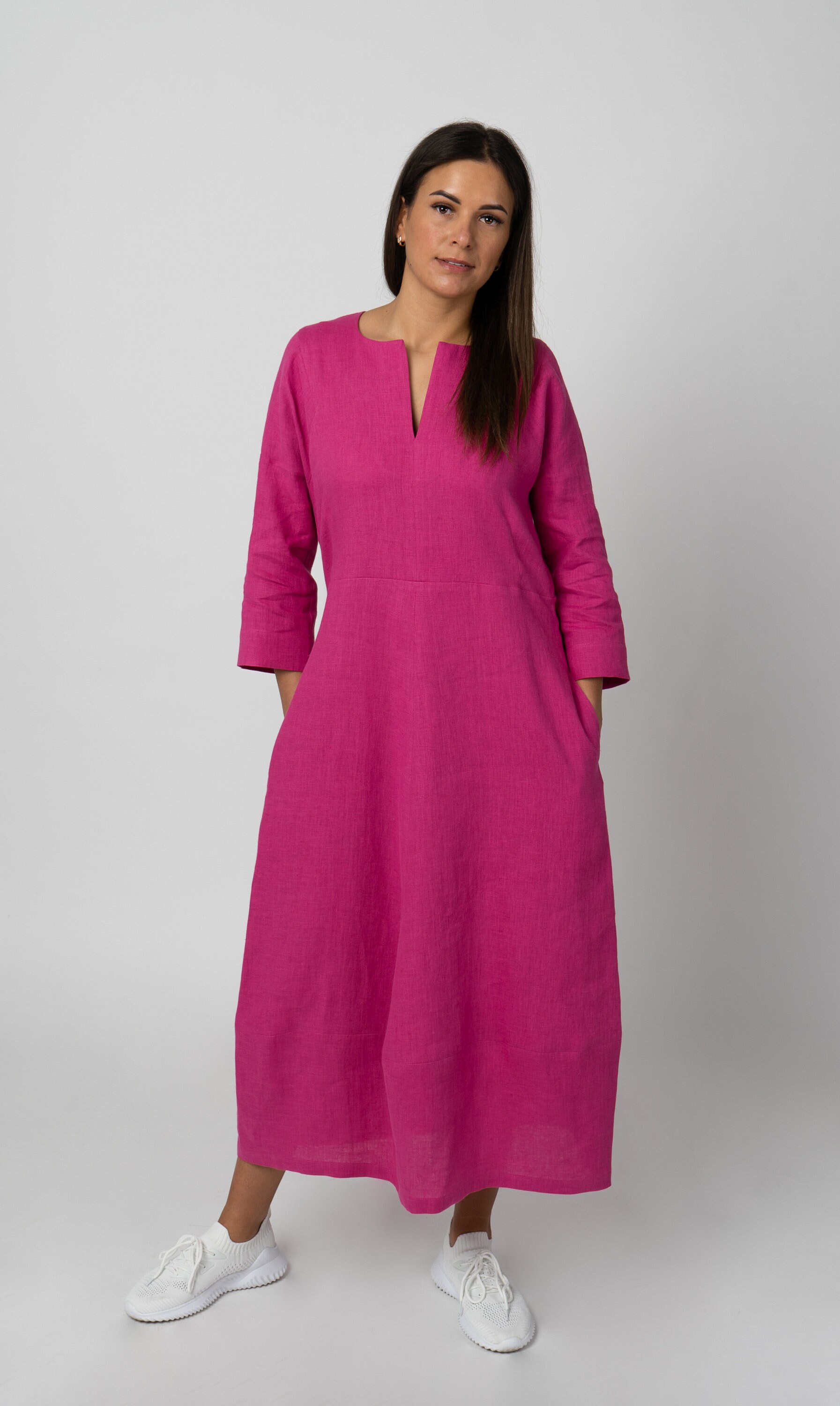 Pink Linen Dress Linen Maxi Dress Loose Linen Dress Etsy