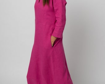 Pink Linen Dress | Linen Maxi Dress | Loose Linen Dress | Linen Summer Dress  | Plus Size Linen Dress - Etsy