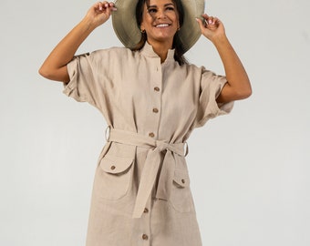 Linen safari dress | Linen dresses for woman | Summer dress | Handmade clothing for women