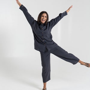 Linen pants set for women | Three piece linen outfit | Casual summer linen clothing | Relaxed fit vest, shirt and pants