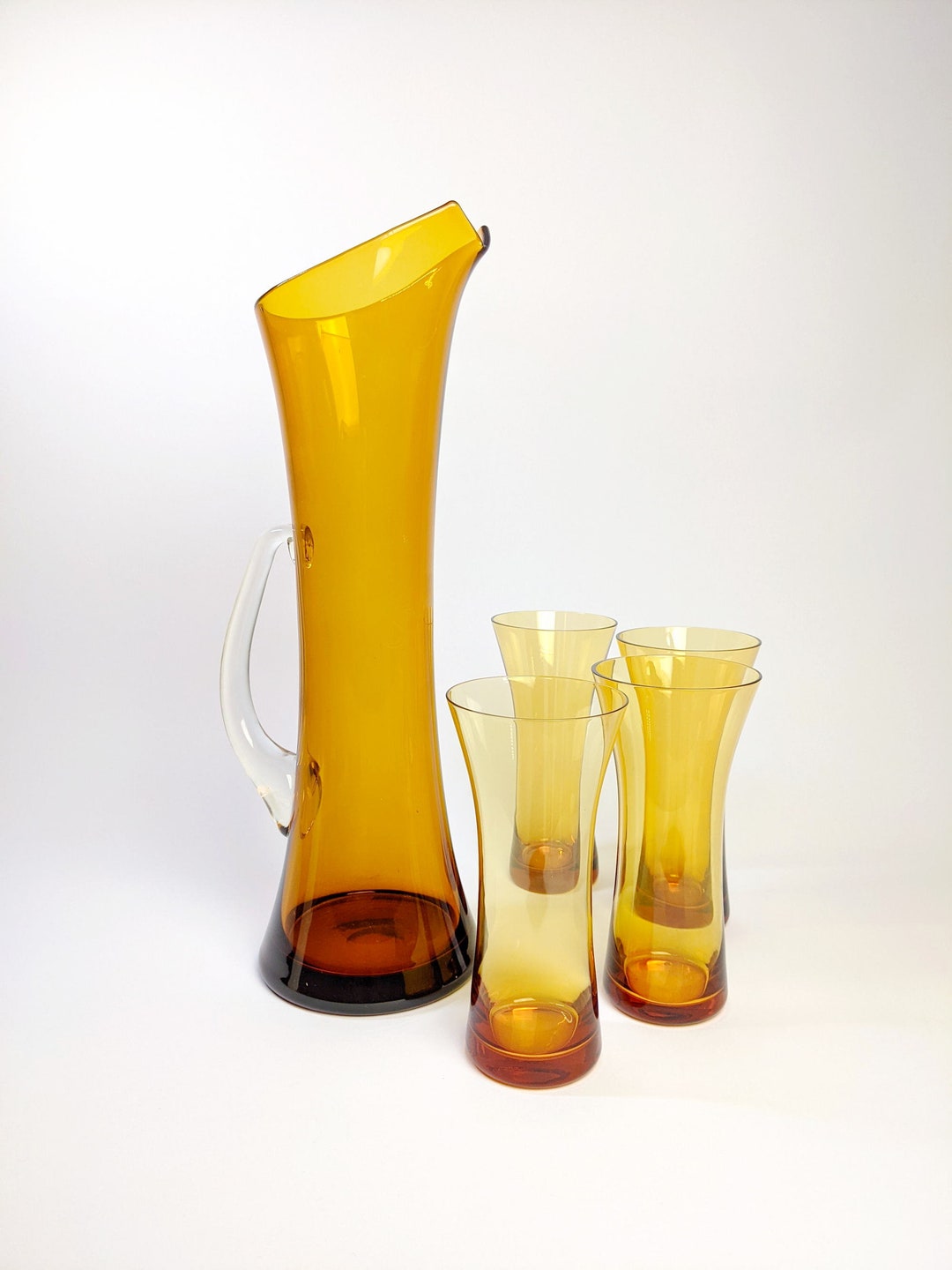 Vintage Amber Glass Martini Jug/pitcher With Four Amber Glass Etsy UK