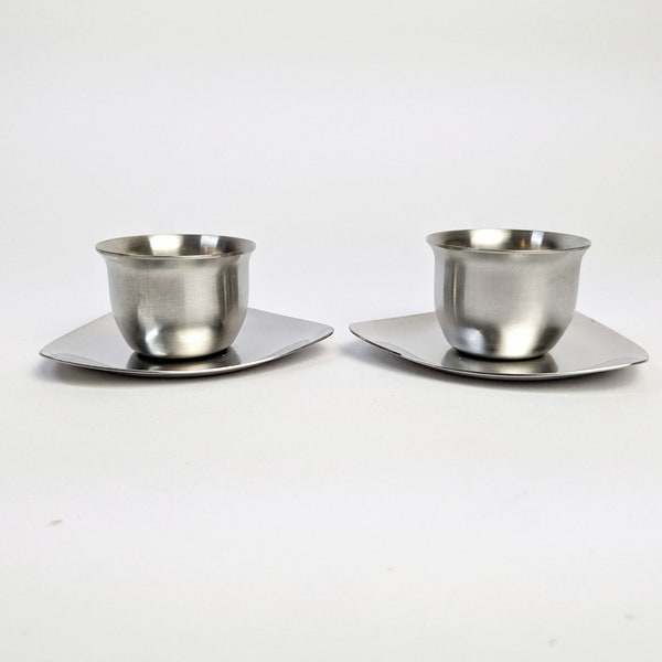 Pair of Vintage Old Hall Stainless Steel Modernist Egg Cups 1970s Retro
