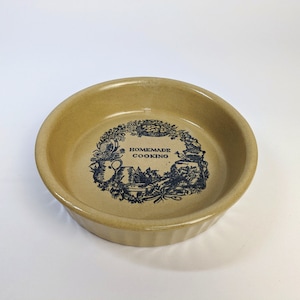 Vintage Moira Pottery Farmhouse Stoneware Baking Dish with Homemade Cooking Motif 1970s Rustic Retro