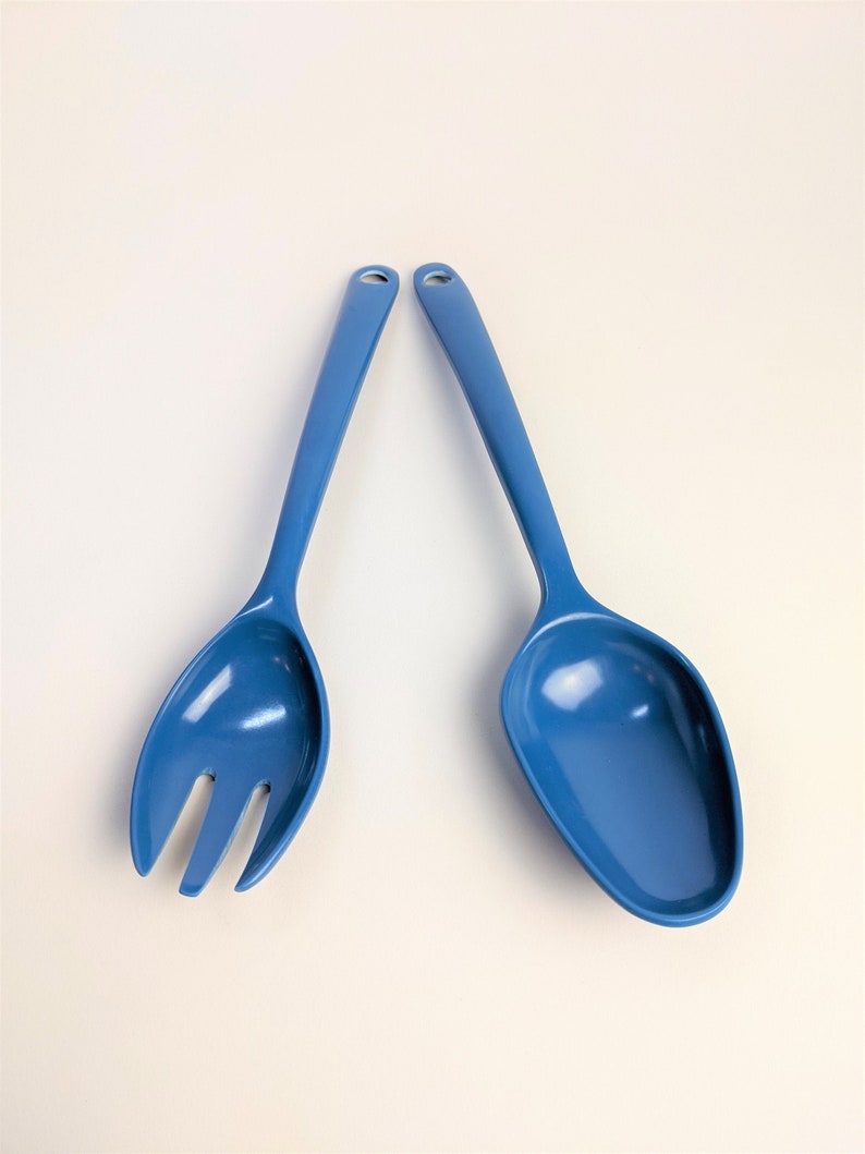 Pair of Retro Blue Melamine Salad Servers Etsy
