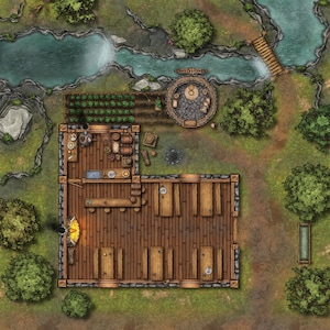 Razz&#39;z Fantasy Tavern Battlemap Collection 1B - The Waterfall Tavern