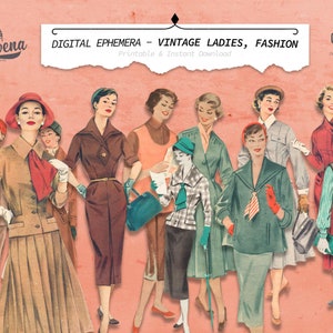 Digital Vintage Ephemera, Printable Fussy Cut Woman Fashion Ephemera, Vintage Women, Vintage Ladies, Junk Journal Print, Fussy Cut Collage