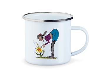 Emaille Tasse Dame mit Blume - Gerne mit Personalisierung