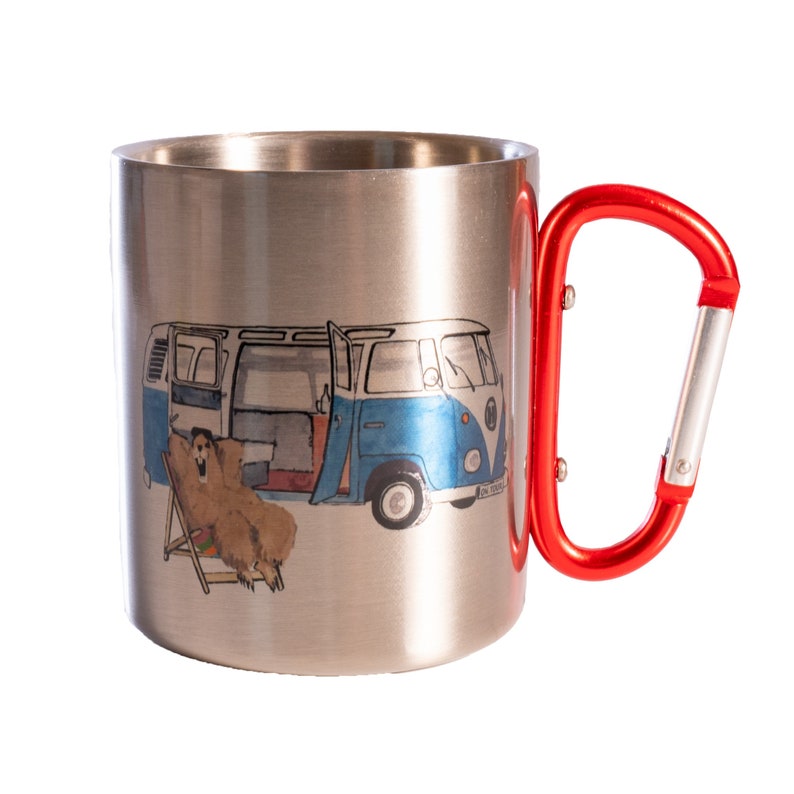 Stainless steel mug with carabiner Hedwig the marmot with bulli image 1