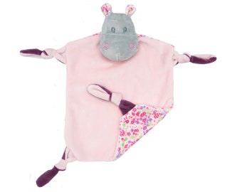 Comforter "Sophia" Hippo, pink-flowery, personalized with embroidery