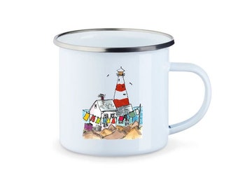 Emaille Tasse Leuchtturm - Gerne mit Personalisierung