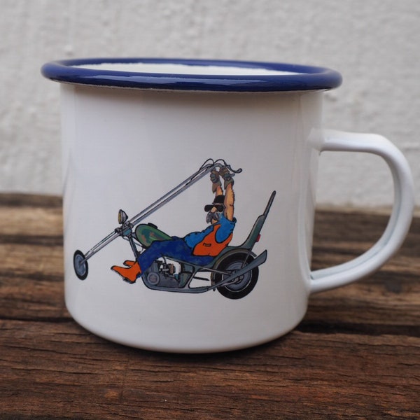 Emaille Tasse mit Chopper Ferdl