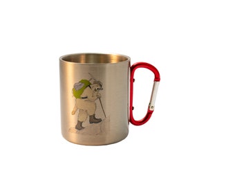 Mug en inox avec mousqueton Hedwige escaladant une montagne