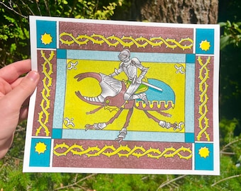 Knight Riding Beetle Risograph Art Print