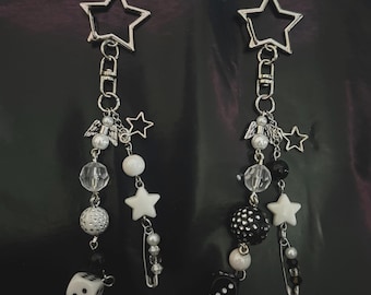dice bag charm | black and white dice keychain | cute purse accessory | silver keychain | star bag charm