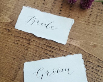 Calligraphy name table place cards - Hand written - Name places - Rustic wedding - handmade paper