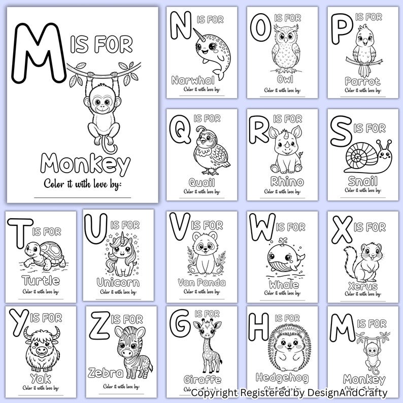 ABC Baby Shower Coloring Book, Baby First Alphabet Book, Cute Animal ...