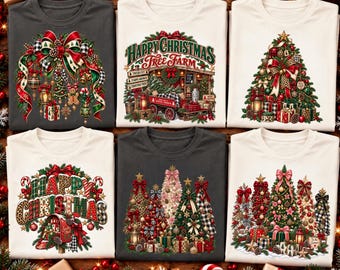06 Christmas Tree Shirt PNG Bundle, Farmhouse Christmas PNG, Christmas Tree Shirt PNG, Vintage Christmas Sublimation, Holiday Tree Png