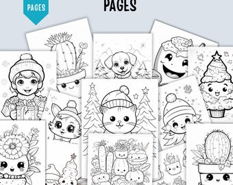 Paquete de páginas para colorear kawaii: 45 lindas hojas imprimibles para niños y adultos, 8,5 x 11 pulgadas (descarga digital)