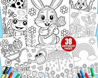 春の子供向けドットマーカーぬり絵、ドットアクティビティ、ドットマーカーワークシート、幼稚園のアートアクティビティ用印刷可能なドットステッカー
