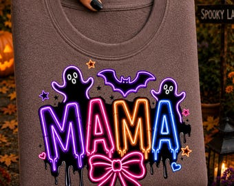 Halloween Mama Png, Mama Halloween Shirt, Spooky Mama Png, Halloween Mom Shirt Design, Mama Sublimation Png, Neon Halloween Png