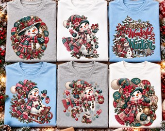 06 Christmas Snowman Shirts PNG Bundle, Retro Christmas PNG, Vintage Snowman Shirt PNG, Winter Christmas Sublimation, Cozy Holiday Png