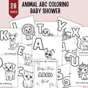 ABC Coloring Baby Shower Activity, Animal ABC Color Book, Fun Baby Shower Game, Blank Alphabet Book, Printable Baby's first ABC book Sign