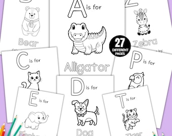 Il primo libro ABC degli animali per neonati, pagine da colorare dell'alfabeto, pagine da colorare per baby shower, attività ricordo per baby shower