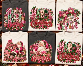 06 Pink Christmas Shirts PNG Bundle, Retro Santa PNG, Pink Christmas Shirt PNG, Vintage Christmas Sublimation, Cute Holiday Png