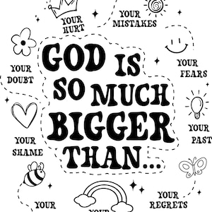 God is Bigger Hoodie Design svg, Retro Christian Sublimation, Bible Affirmations PNG, Dear Person design, Trendy Jesus Doodle , Cricut File