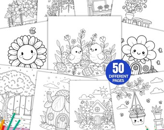 Livre de coloriage de coin printanier douillet – 35 pages mignonnes et douillettes, imprimables PDF et PNG, style Coco, esthétique printanière relaxante