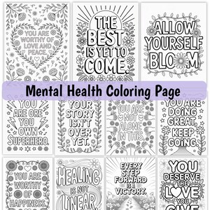 Pagine da colorare sulla salute mentale, citazioni motivazionali da colorare, libro da colorare ispiratore e positivo, attività motivazionale per adulti immagine 2