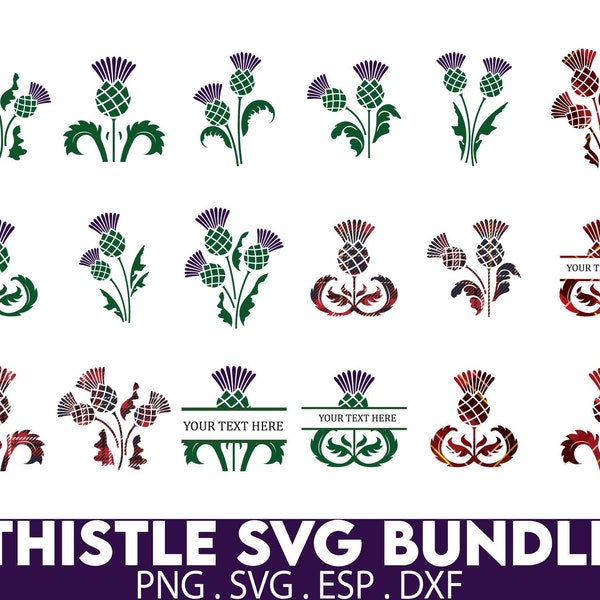 Scottish Thistle Tartan Svg Png Bundle, Thistle Digital Art, Scottish Thistle Personalized Split Monogram Frame Printable Cut File, Celtic