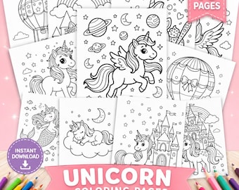 ユニコーンの塗り絵、子供向けユニコーンの塗り絵、印刷可能な塗り絵、子供向け塗り絵、女の子向け塗り絵、即時ダウンロード