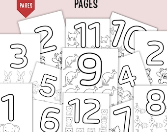 Number Coloring Pages 1-10 Printable, Preschool & Kindergarten Worksheet, Homeschool Activity, Instant Download
