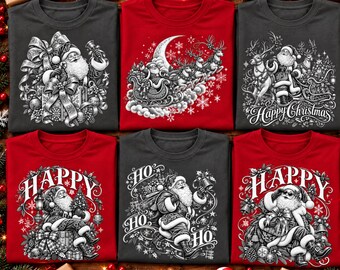 06 Vintage Santa Shirt PNG Bundle, Christmas Shirt Designs, Retro Santa PNG, Christmas Sublimation, Vintage Christmas Shirt PNG