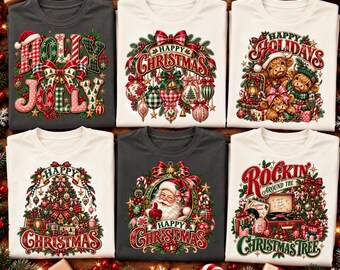 06 Retro Christmas Shirts PNG Bundle, Funny Christmas Shirt PNG, Vintage Christmas Sublimation, Christmas Shirt Designs, Holiday PNG Bundle