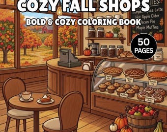 50 gezellige herfstkleurplaten, herfstkleurplaten, herfstcafé-kleurboek, leuke printbare herfstactiviteit, digitale download