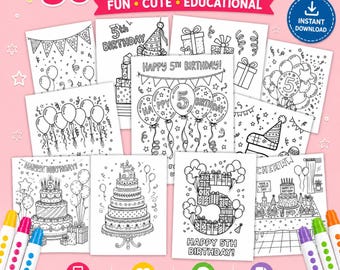 お子様向け誕生日塗り絵プレイスマット、パーソナライズされた子供向けアクティビティプレイスマット、印刷可能なパーティーカラープレイスマットシート、誕生日ゲーム塗り絵ページ