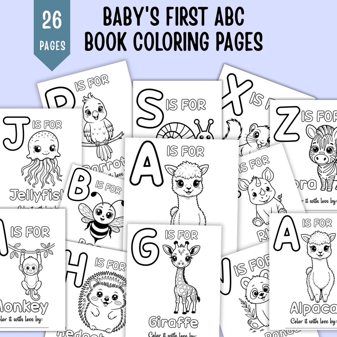 ABC Baby Shower Coloring Book, Baby First Alphabet Book, Cute Animal ...