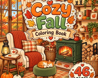 46 Cozy Fall Coloring Pages, Cute Autumn Coloring Book, Fall Coloring Sheets, Printable Cozy Coloring Pages, Thanksgiving Coloring Activity